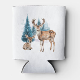 Porta-lata Deer and doe with snowy pine tree