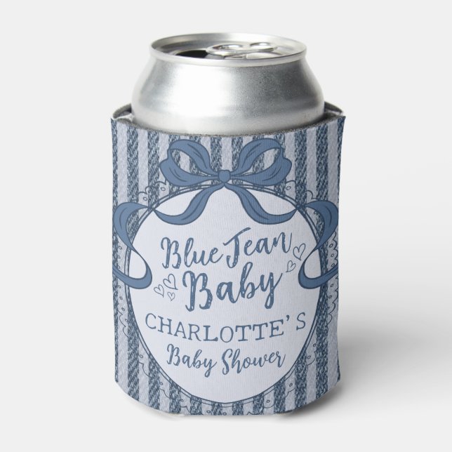 Porta-lata Denim Coquette Bow Blue Jean Baby Shower Favor (Can Front)