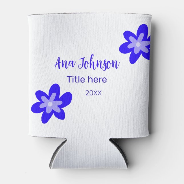 Porta-lata Denominação do rabisco de flor azul título ano 20X (Frente)