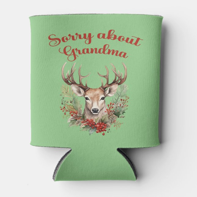 Porta-lata Desculpe-me pela vovó Freseira de Natal (Frente)