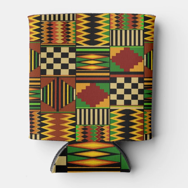 Porta-lata Desenho Africano de Tecido Kente Real (Frente)