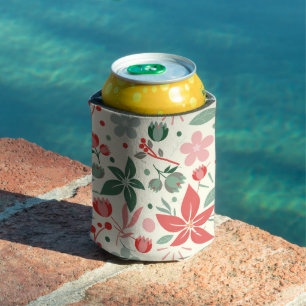 Porta-lata Desenho Floral Brilhante com Folhas Verdes e Ponto