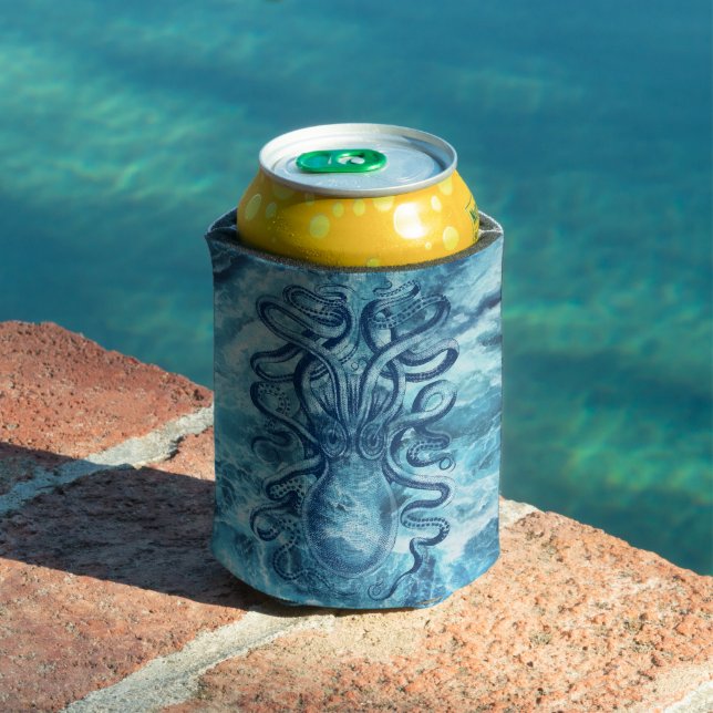 Porta-lata Desenho Gráfico de Ondas e Octopus do Mar Azul (Piscina in situ)