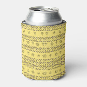 Porta-lata Desenho Manual Boho Floral Geométrico em Mostarda