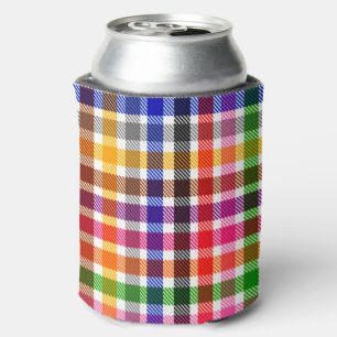 Porta-lata Desenho Xadrez Tártan em Twill Colorido Branco