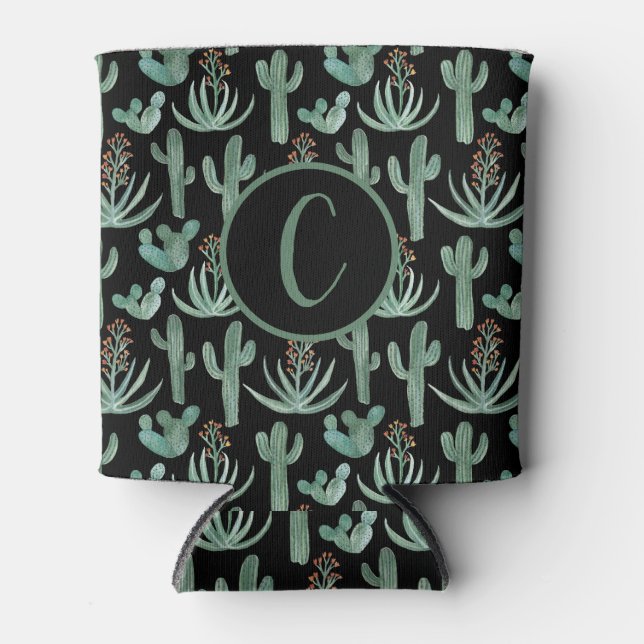 Porta-lata Desert Cactus Watercolor CUSTOM Iniciais Pretos (Frente)