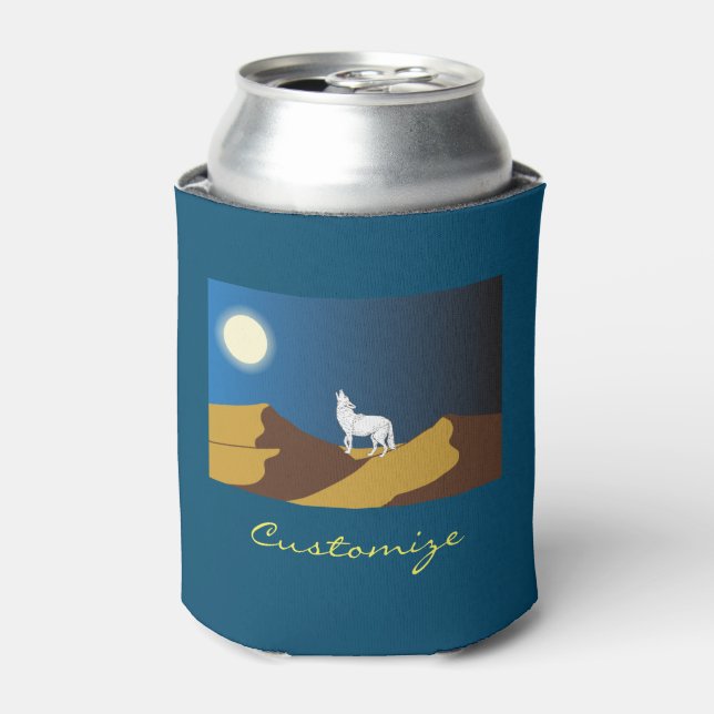 Porta-lata Desert Coyote Howling Full Moon Thunder_Cove (Can Front)