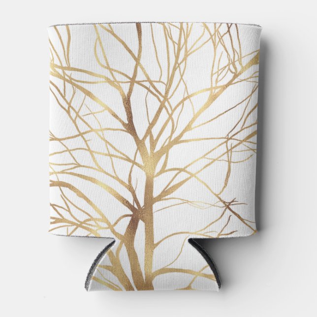 Porta-lata Design branco mínimo de silhueta de árvore Dourada (Frente)