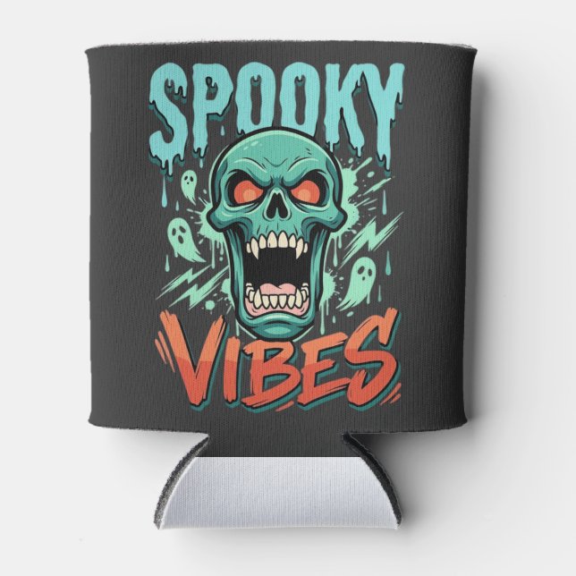 Porta-lata Design de Caveira de Fantasma de Halloween Vibes A (Frente)