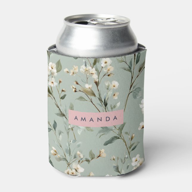 Porta-lata Design de Flor Verde Pastel Macia Personalizado (Can Front)