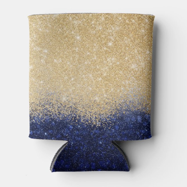 Porta-lata Design de luxo de Ombre Dourado e azul com brilho (Frente)