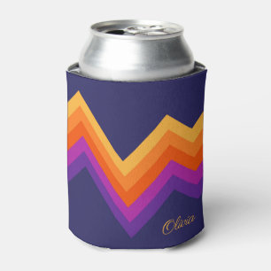Porta-lata Design de roxo, laranja e retro-zigue amarelo