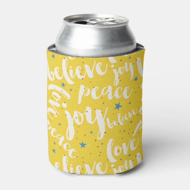 Porta-lata Design de texto - Joy Love Peace Acredite (Can Front)