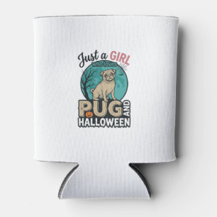Porta-lata Design de Vetor Vintage de Menina Pug Halloween (2