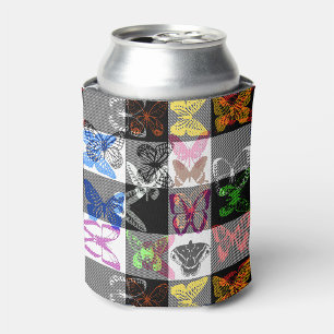 Porta-lata Design de Xadrez Tartã Plaid Borboleta Colorida