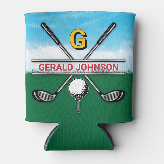 Porta-lata Design Elegante de Monograma de Golfe para Garrafa (Frente)