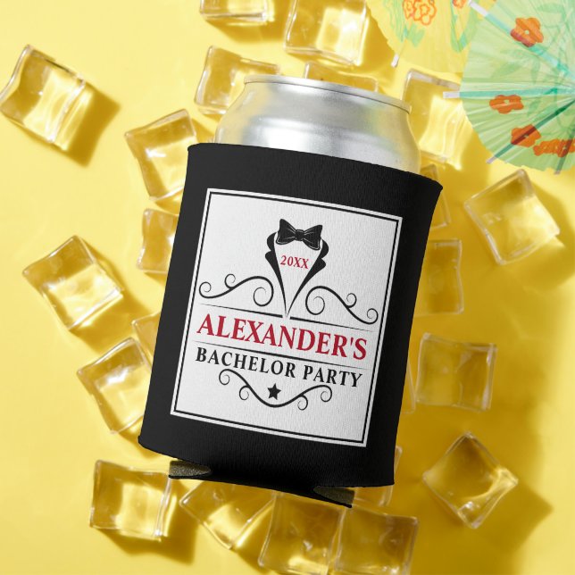 Porta-lata Despedida de Solteiro Gravata Preta Vermelha ou Es (Verão in situ)