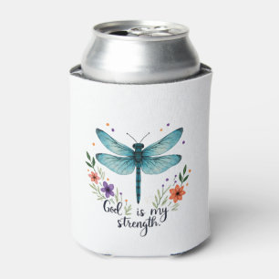 Porta-lata Deus é minha força Floral Dragonfly Camiseta Crist