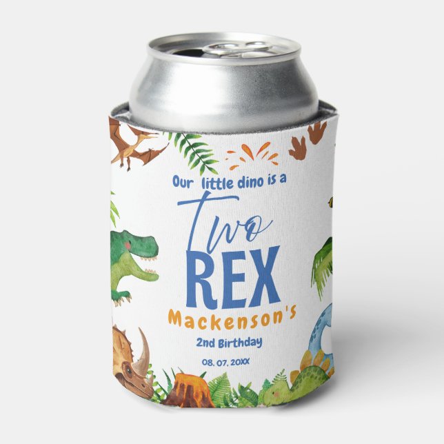 Porta-lata Dino Two rex 2nd boy Dinosaur birthday party (Can Front)