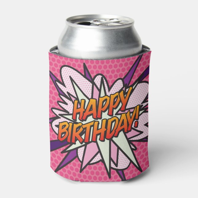 Porta-lata Diversão Cor-de-Rosa Feliz ANIVERSÁRIO (Can Front)