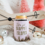 Porta-lata Diversão da Festa de solteira do Snowboard de Wint<br><div class="desc">Estas despedidas cor-de-rosa divertidas podem ler "vamos ficar desleixados nas encostas". Um nome pode ser adicionado ao verso. Perfeito para festas de solteira de esqui ou de inverno de Apres. Localizar itens de parte correspondentes no meu compro.</div>