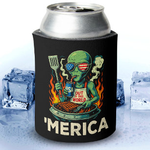 Porta-lata Divertido ’Merica Alien Churrasco Grelhando Patrió