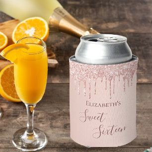 Porta-lata Doce 16 pinceladas douradas com rosa dourado nome