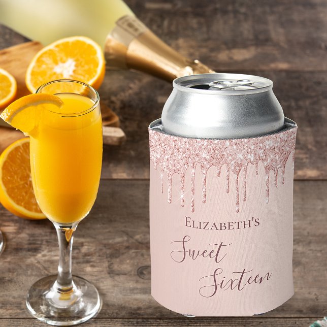 Porta-lata Doce 16 pinceladas douradas com rosa dourado nome (Criador carregado)