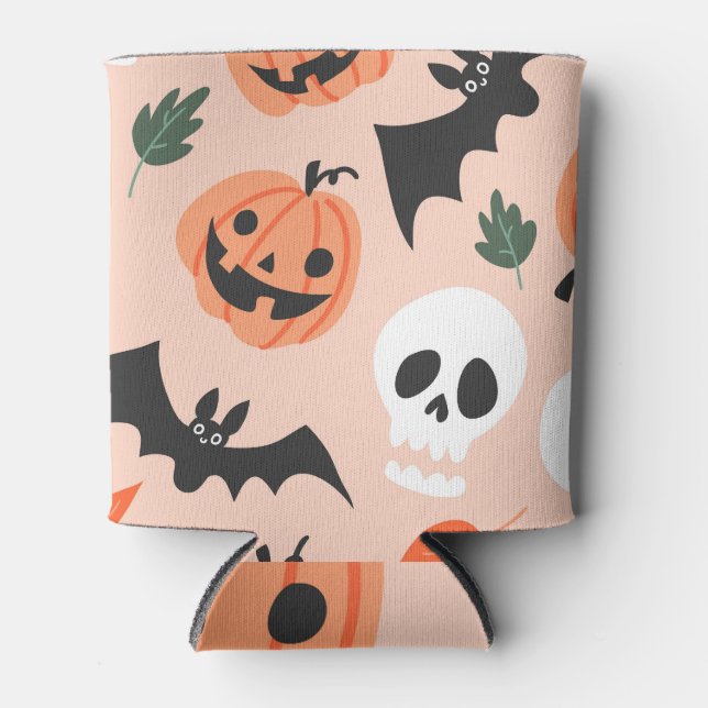 Porta-lata Dodles de Halloween, abóboras, padrão de morcegos. (Frente)