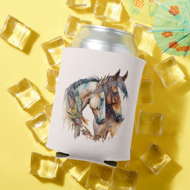 Porta-lata Dois Cavalos Lindos Boho Ocidental (Verão in situ)