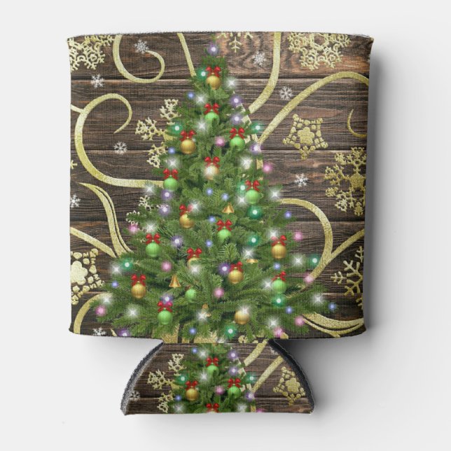 Porta-lata Dourada Design de madeira de árvore de Natal elega (Frente)