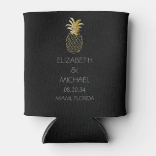 Porta-lata Dourado Casamento de Abacaxi Tropical Moderno