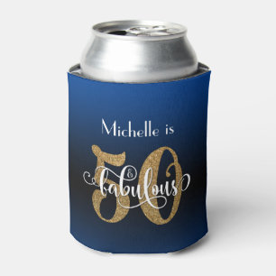 Porta-lata Dourado Glitter 50 e Fabuloso Aniversário de Azul