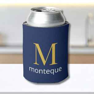 Porta-lata Dourado Monograma Navy Profundo Nome Personalizado