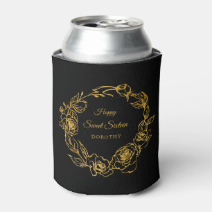 Porta-lata Doze Luxuoso Rosa Dourada Personalizado Preto