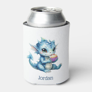 Porta-lata Dragão-bebê azul-bonito comendo um Cupcake