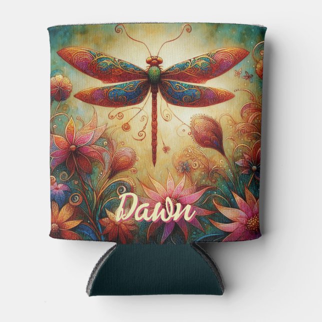 Porta-lata Dragonfly Floral Abstrato personalizada (Frente)