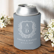 Dusty Blue Crest Modern Monogramas Casamento