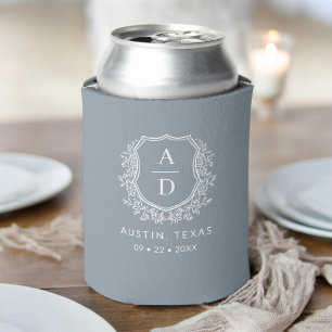 Porta-lata Dusty Blue Monograma Crest Casamento