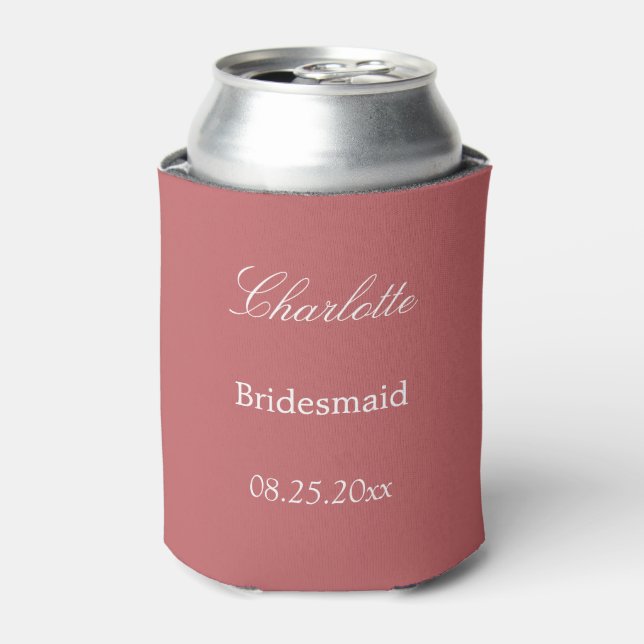 Porta-lata Dusty Rosa Rosa Bridesmaid Favor pode resfriar (Can Front)