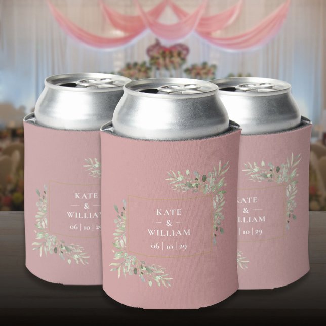 Porta-lata Dusty Rosa Wedding Greenery Foliage pode resfriar (Dusty Rose Wedding Greenery Foliage Can Cooler)