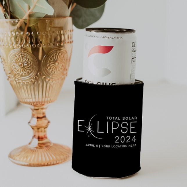 Porta-lata Eclipse Solar 2024 Localização Personalizada Comem (Criador carregado)