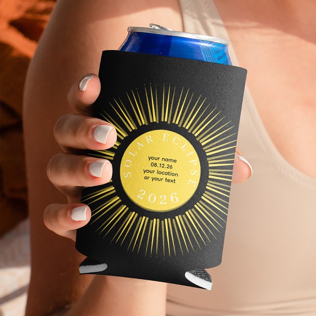 Porta-lata Eclipse total do sol 2026 seu texto personalizado (Criador carregado)