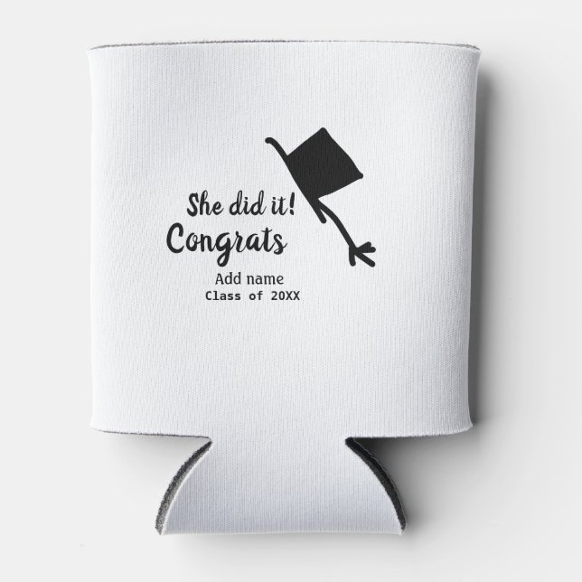 Porta-lata Ela fez isso, parabéns, graduação. (Frente)