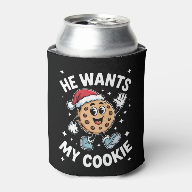 Porta-lata Ele Quer Meu Chapéu de Natal de Biscoito de Natal  (Can Front)