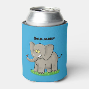 Porta-lata Elefante engraçado bonito com pássaro na caricat