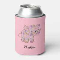 Elefante Floral Para Bebê No Damasco Rosa