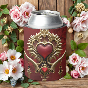 Porta-lata Elegância em brilho vermelho com um coração orname