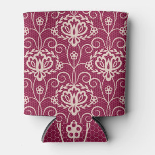 Porta-lata Elegância Floral: Padrão de rendas Vermelhas