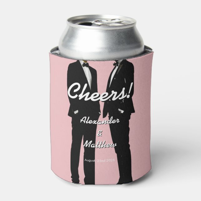 Porta-lata Elegant Modern Gay Men Wedding Rainbow (Can Front)